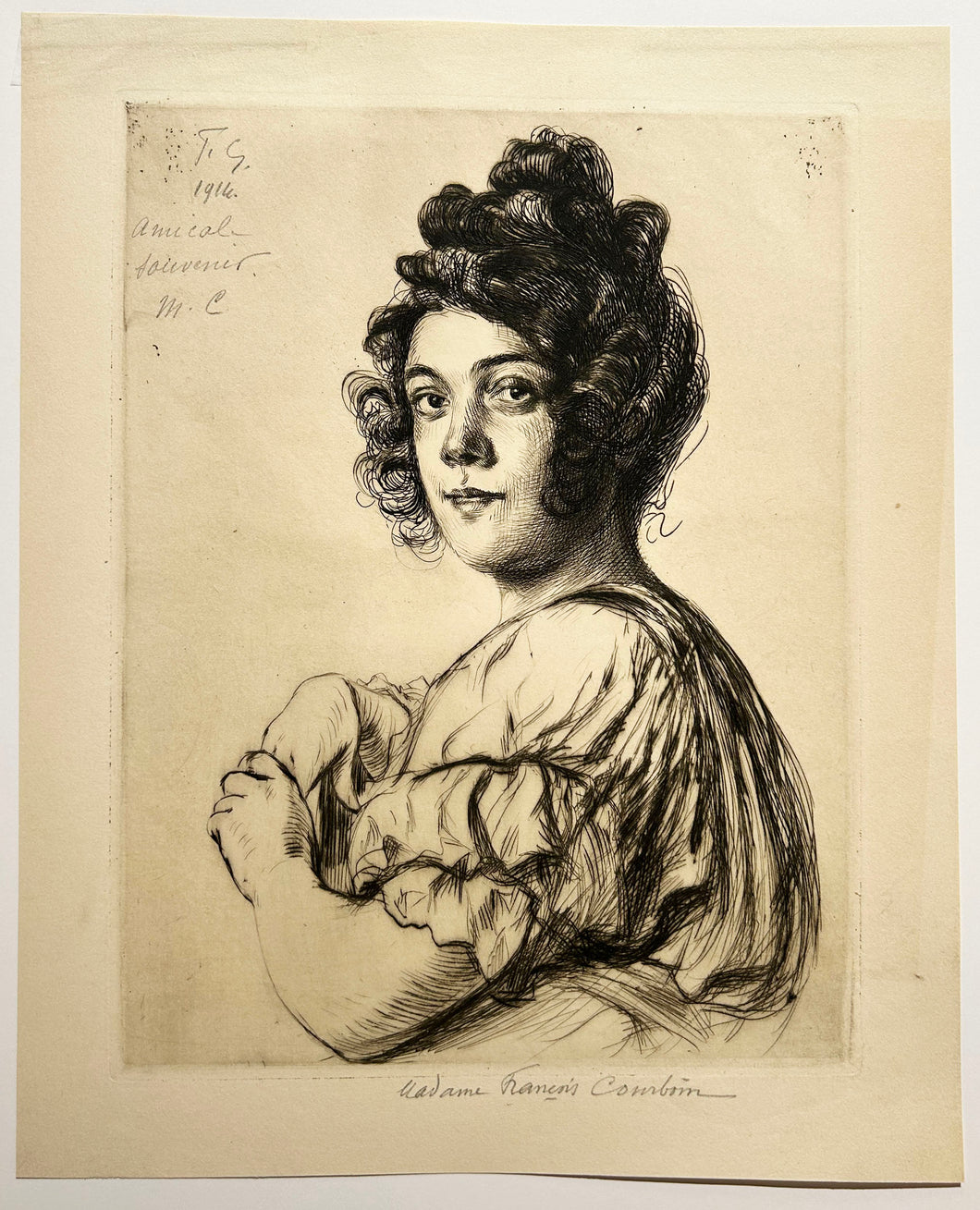François COURBOIN - Portrait de Madame Marie Courboin.  1906. Gravure originale. 