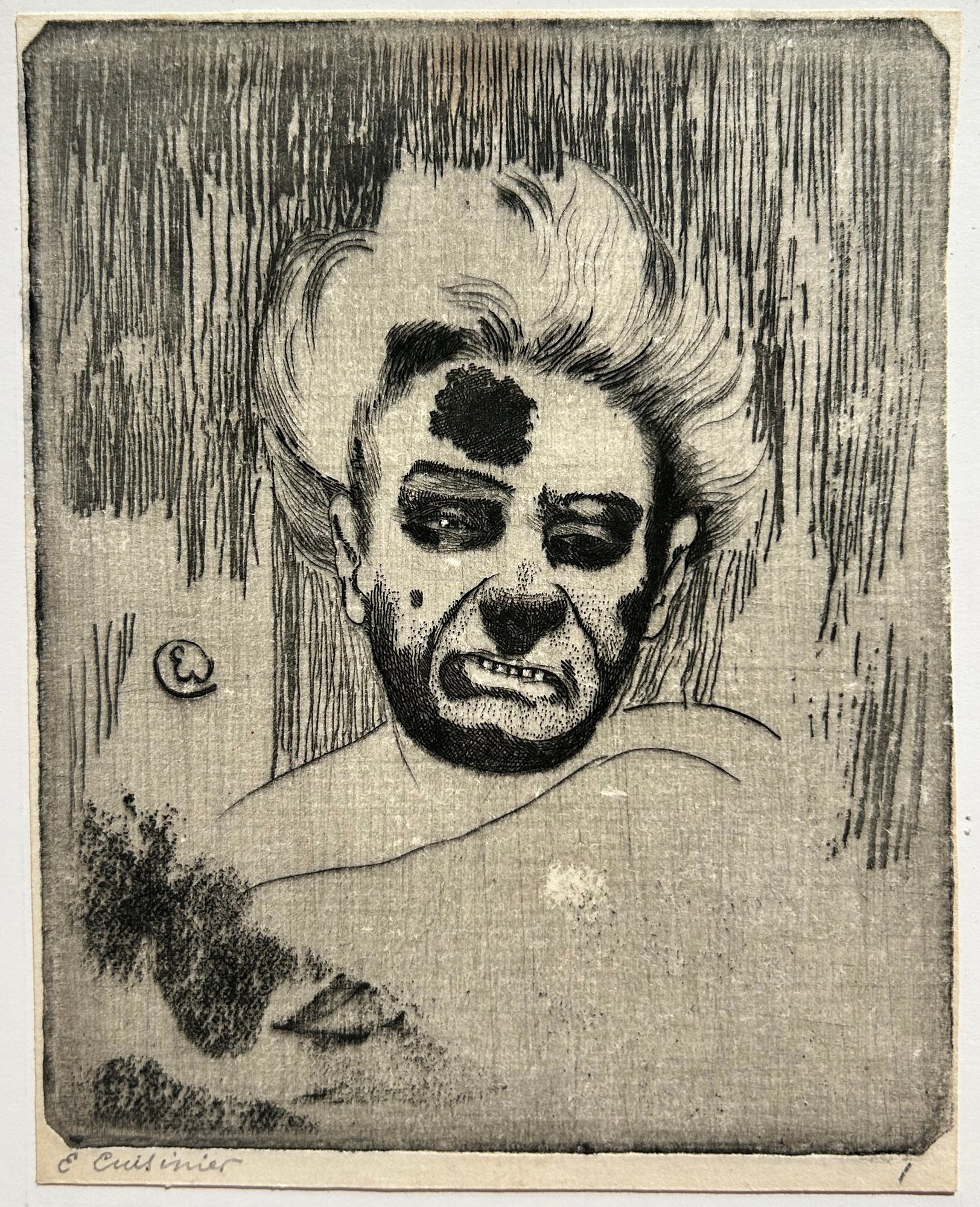 Jules Edmond CUISINIER - [Tête d'homme]. Gravure originale. 