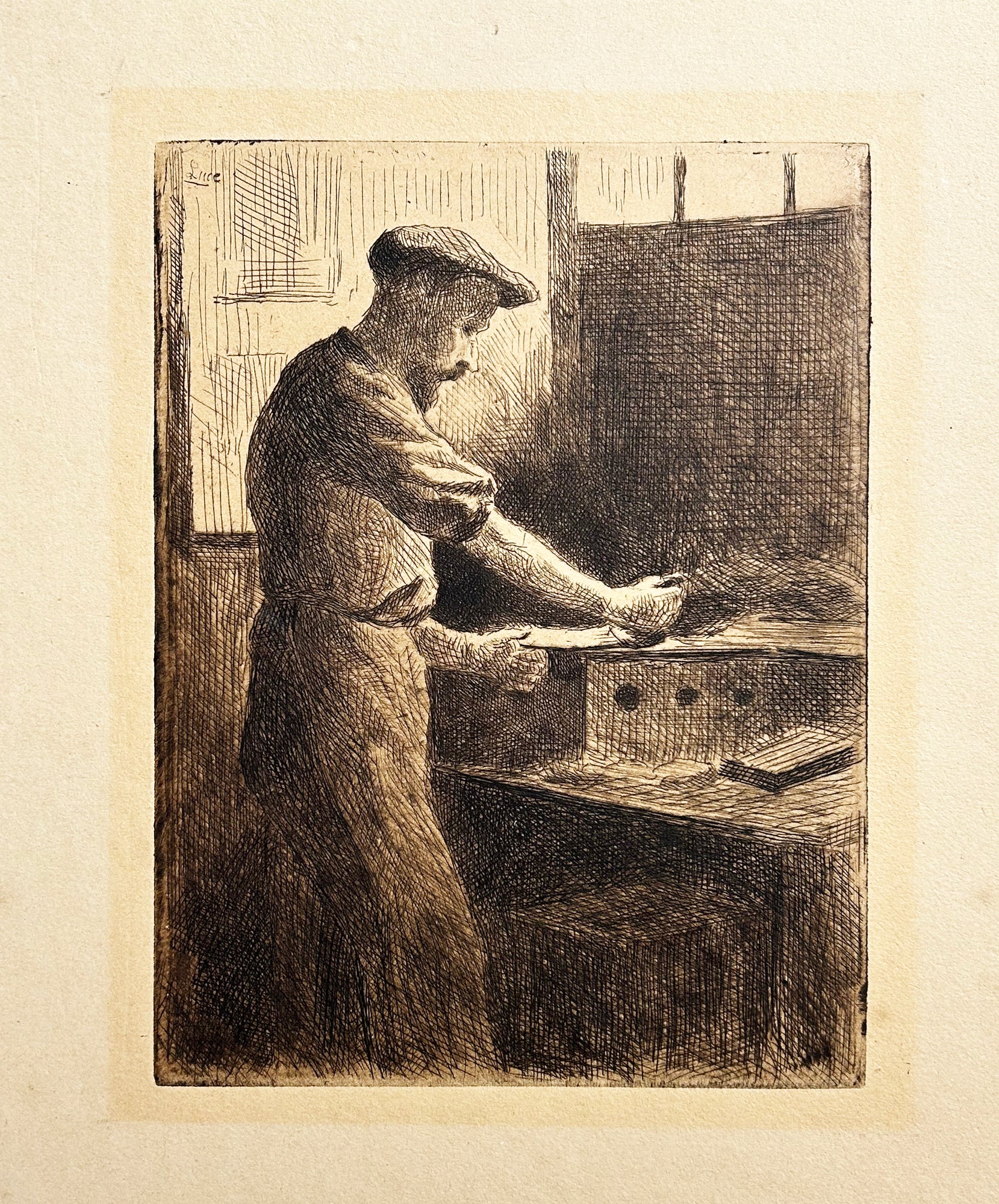 Maximilien LUCE - Chez Delâtre : Auguste Delâtre au travail. c.1890. Eau-forte originale. 