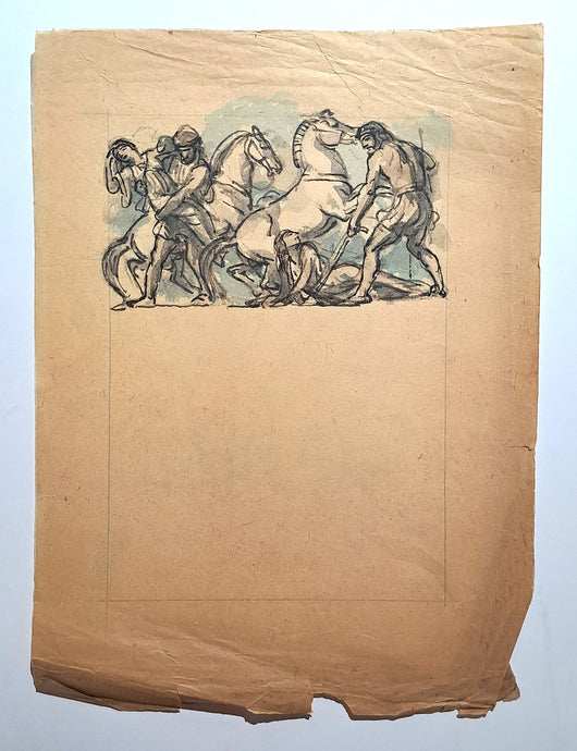 Jules CHADEL [Scène d'enlèvement avec chevaux]. Dessin original. 