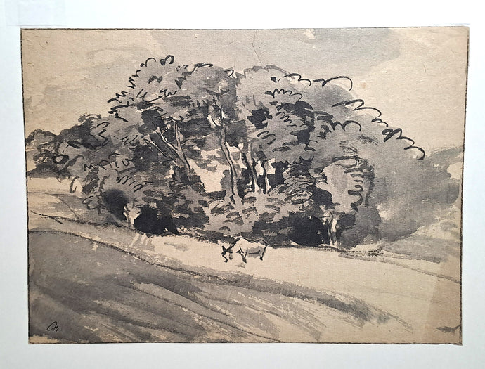Jules CHADEL [Vache au pré]. Dessin original. 