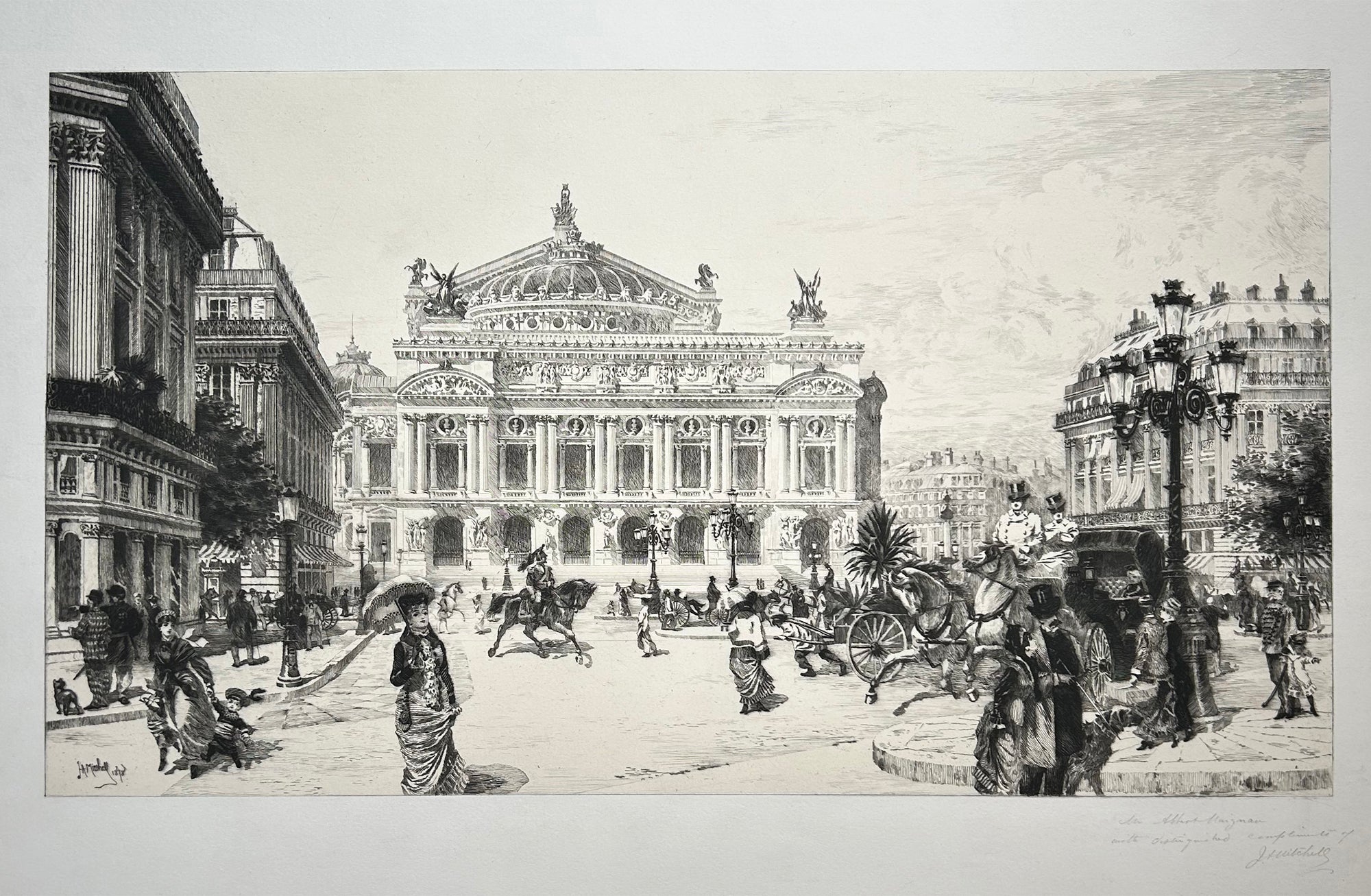 John Ames MITCHELL - Théâtre de l'Opéra, à Paris.  1878. Eau-forte originale, signée. 