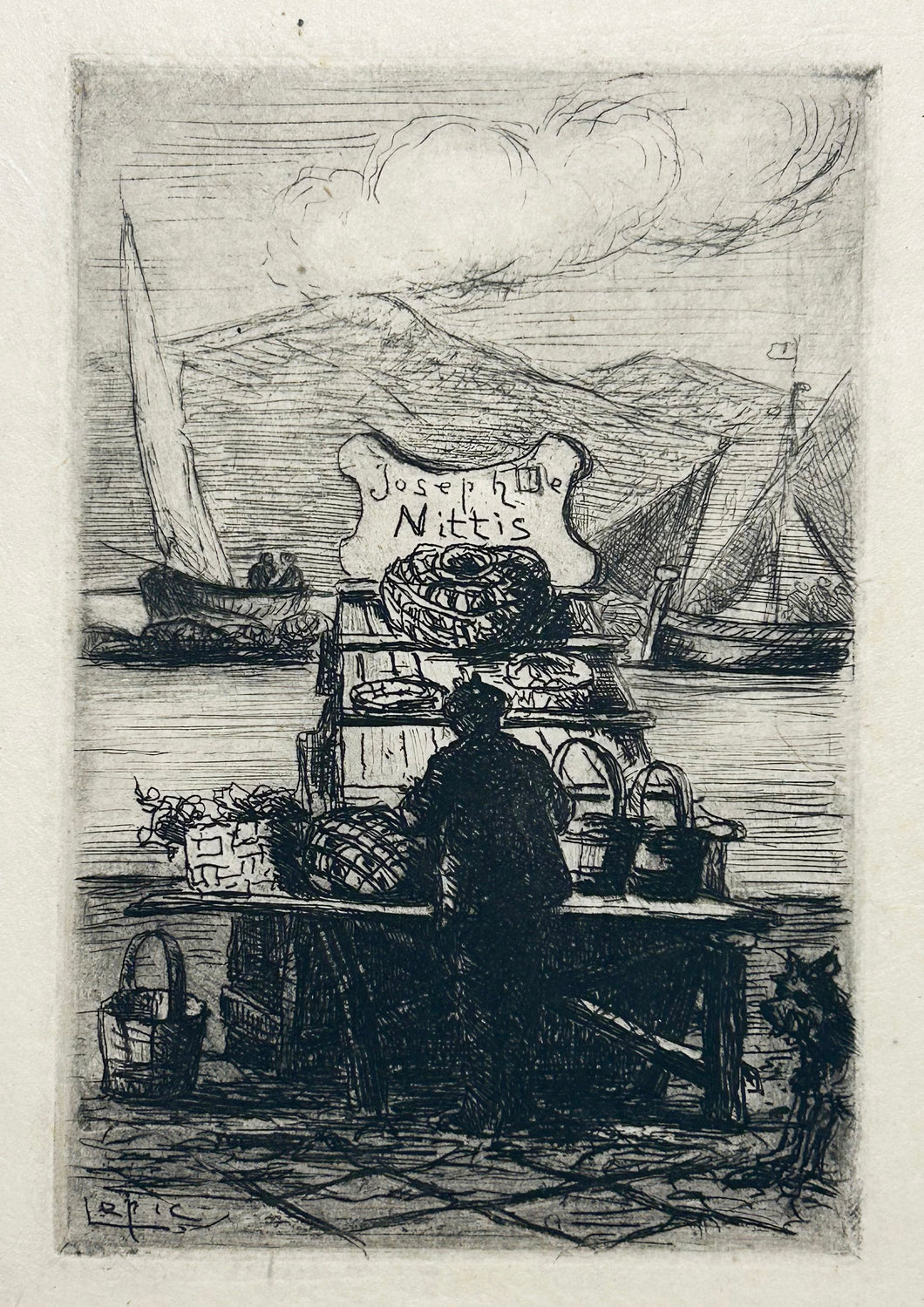 Marchand de poissons. Carte pour Joseph de Nittis.  c.1875.