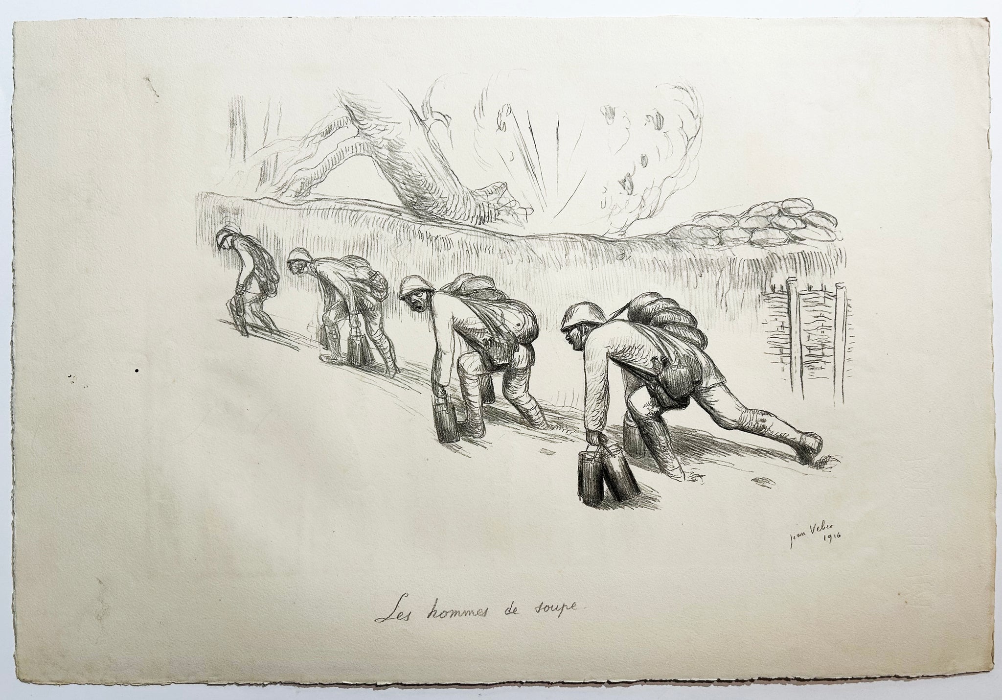 Jean VEBER - Les hommes de soupe.  1916. Lithographie originale, signée. 