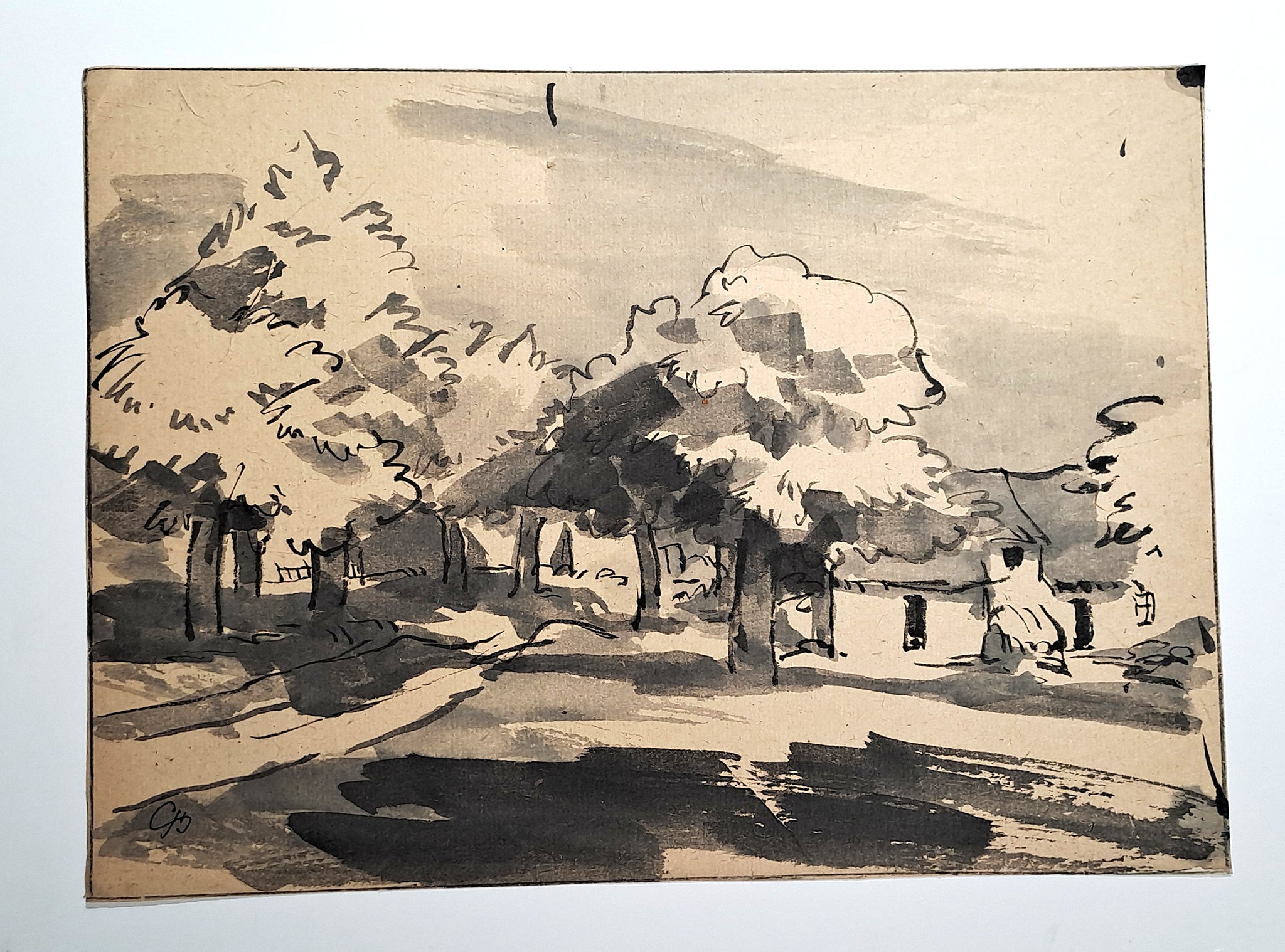 Jules CHADEL [La route du village]. Dessin original. 