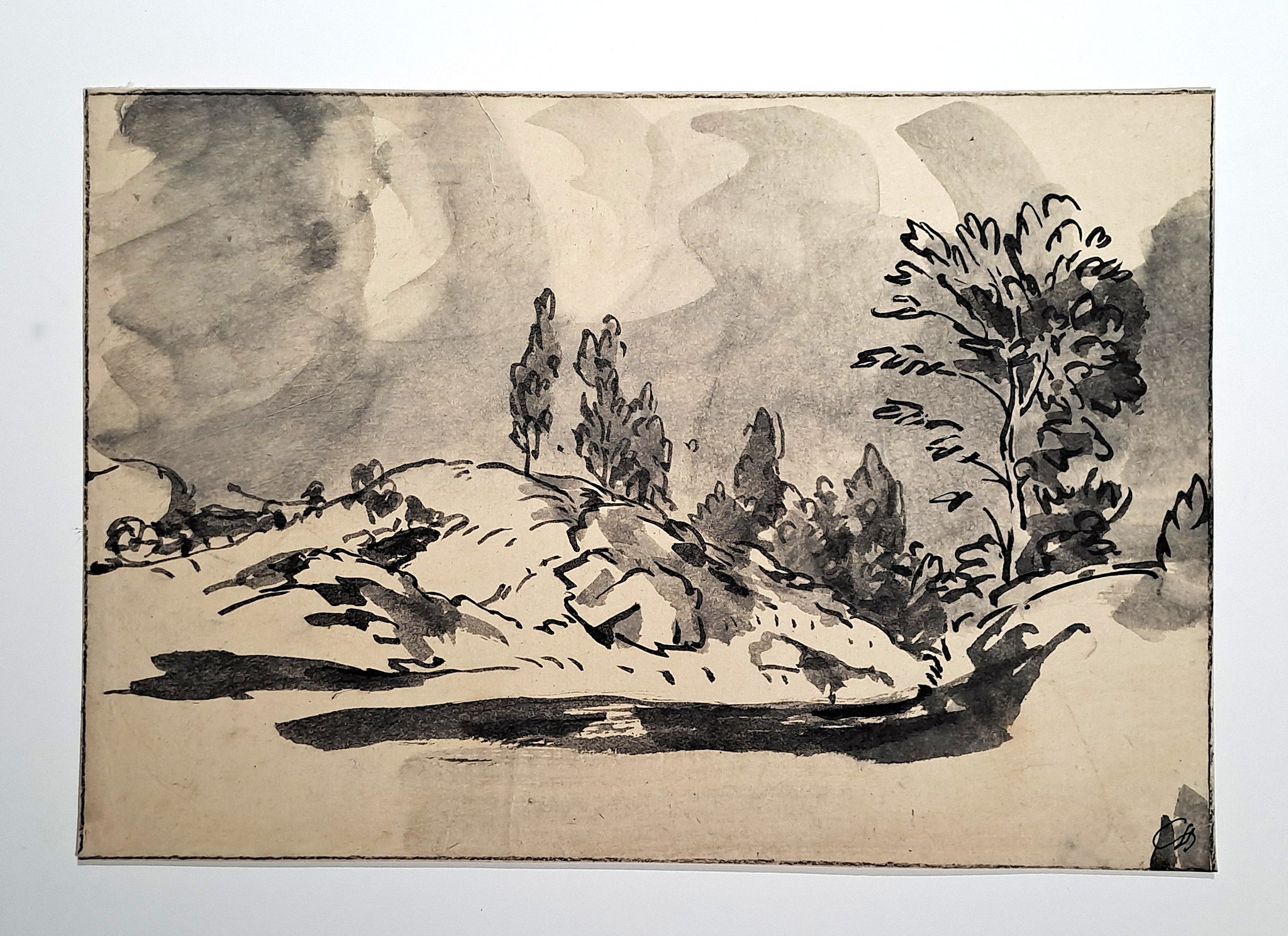 Jules CHADEL [Paysage avec colline]. Dessin original. 