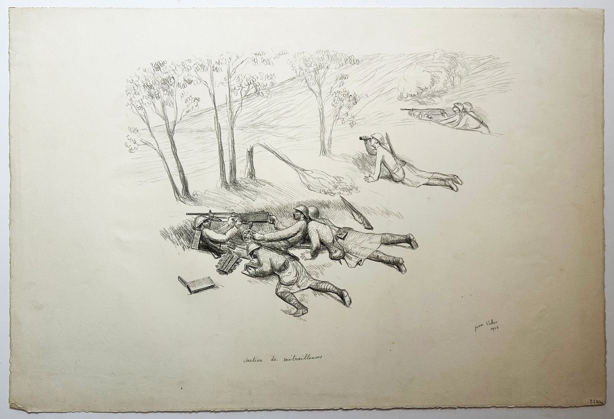 Jean VEBER - Section de mitrailleurs. 1916. Lithographie originale, signée. 