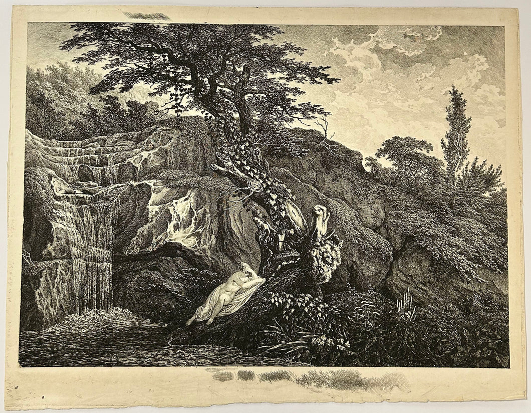 La Rêveuse (Rocky area with a waterfall and a woman under a tree). 1809.