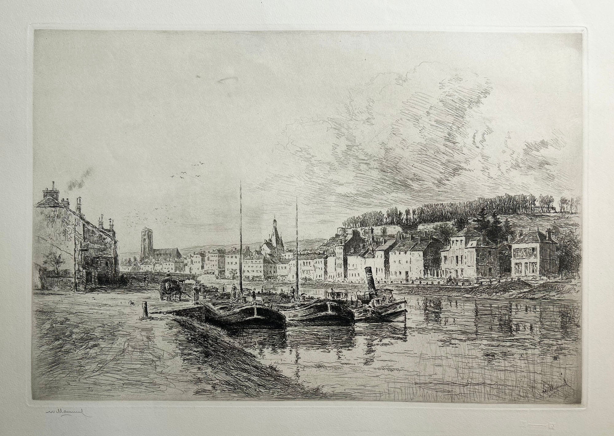 Louis WILLAUME - [Port fluvial]. Eau-forte originale, signée. 