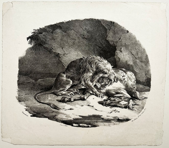 Théodore GERICAULT - Cheval dévoré par un lion. 1823. Lithographie originale. 