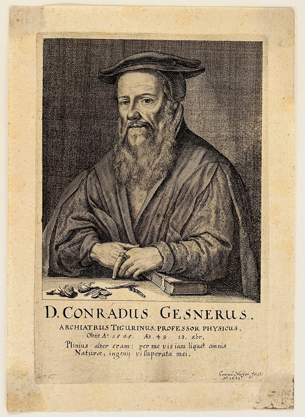 Portrait de Conrad Gessner (1516†1565), naturaliste, bibliographe et philologue suisse. 1662.