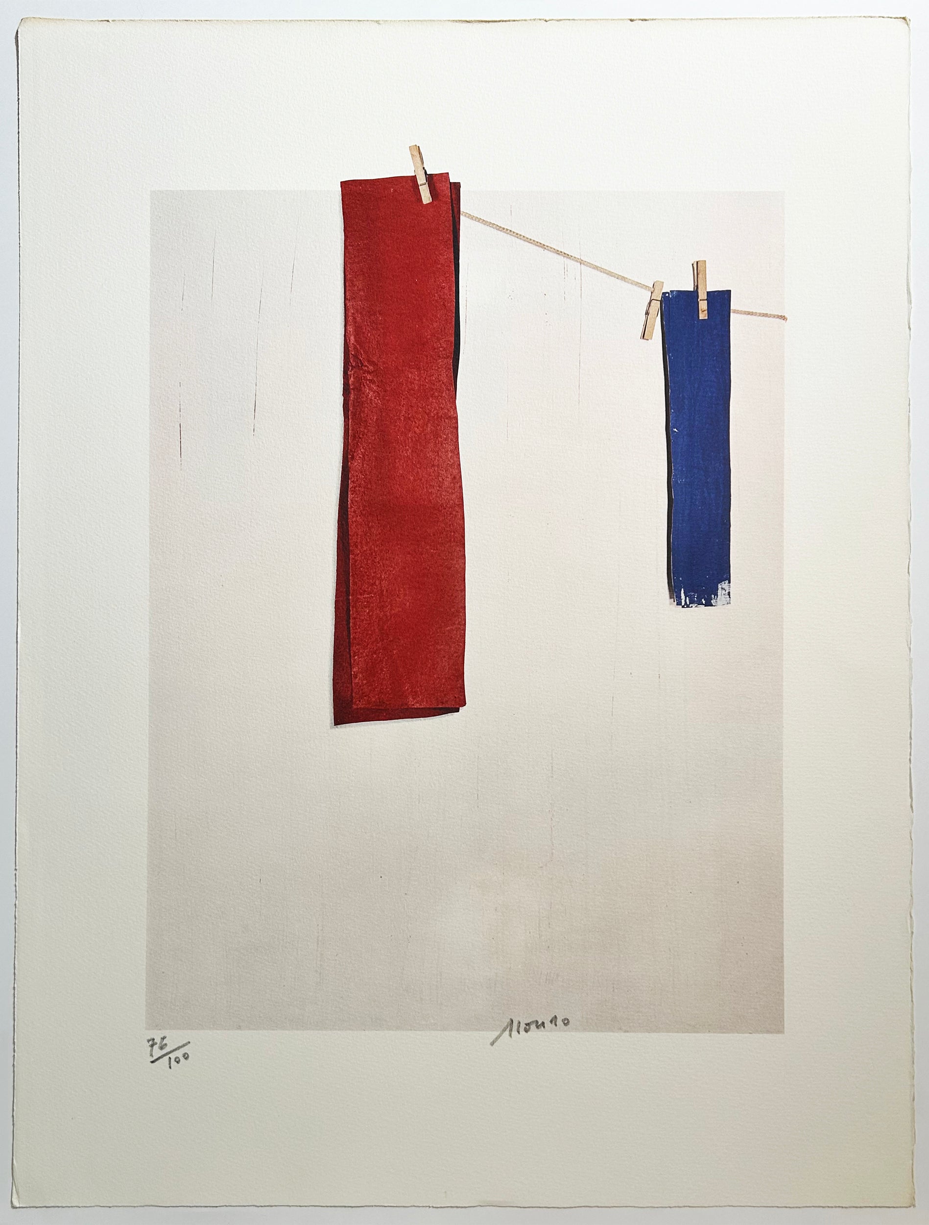 Angel ALONSO - [Composition à la corde à linge]. Lithographie en couleurs, signée. 