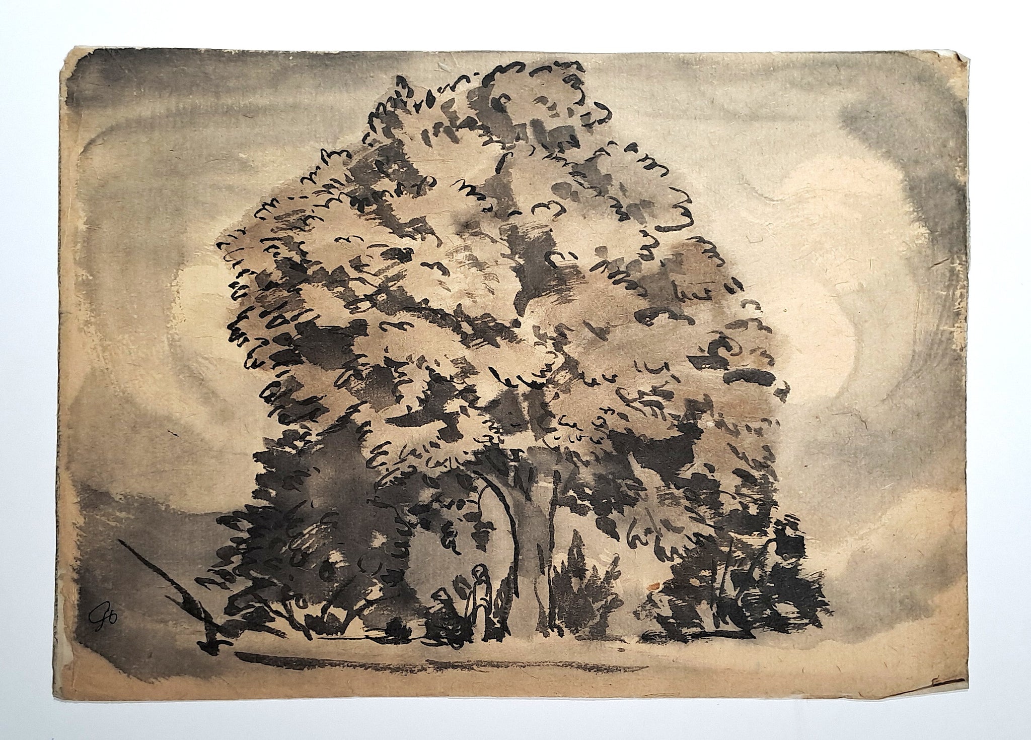 Jules CHADEL [Deux figures sous un chêne]. Dessin original. 