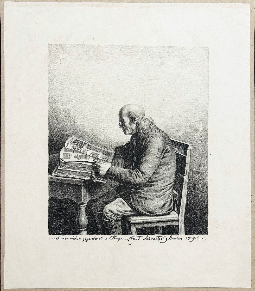 [Homme assis, de profil gauche, lisant].  1829.