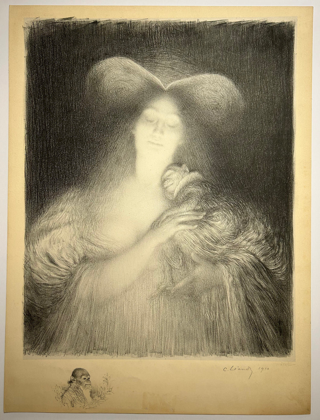 Le déshérité (jeune femme tenant un petit singe dans ses bras). 1910.