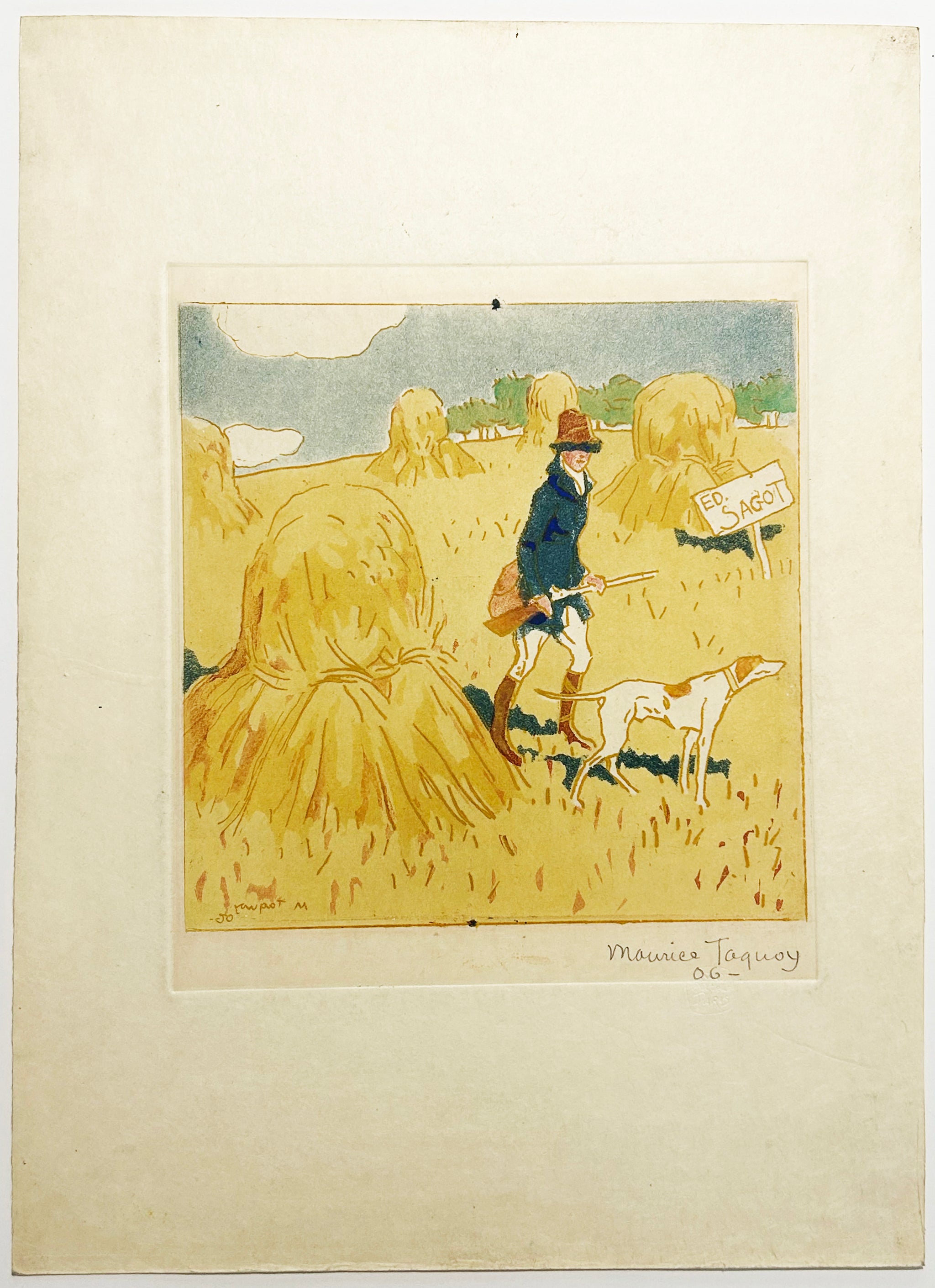 [Chasseur et son chien près des meules].  1906.