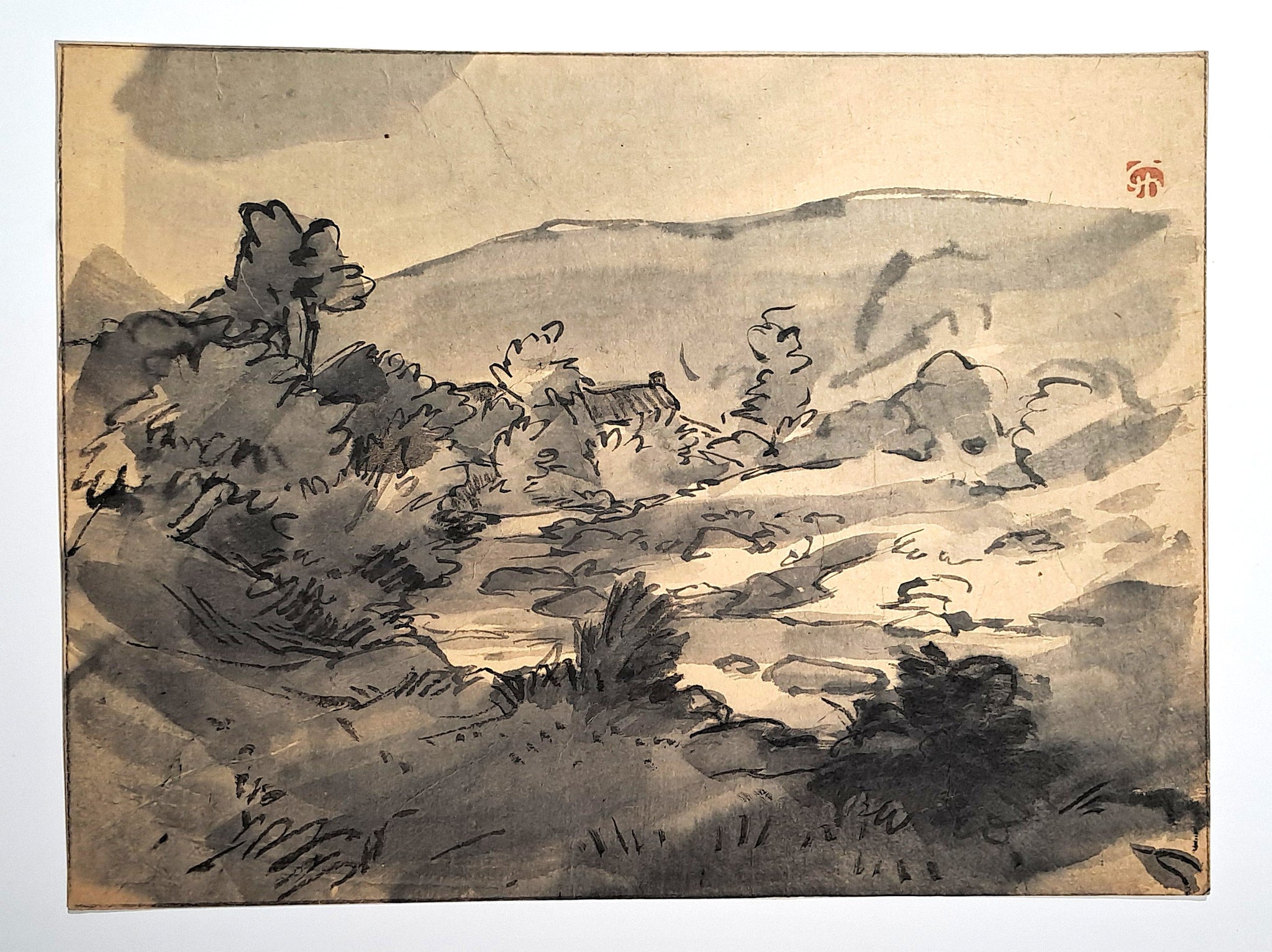 Jules CHADEL [Paysage de campagne avec buissons]. Dessin original. 