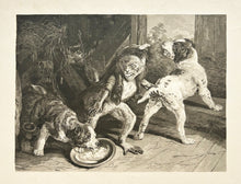 Charger l&#39;image dans la galerie, D&#39;après Sir Edwin LANDSEER -Les chiens intrus (The Intruding Puppies). Gravure. 
