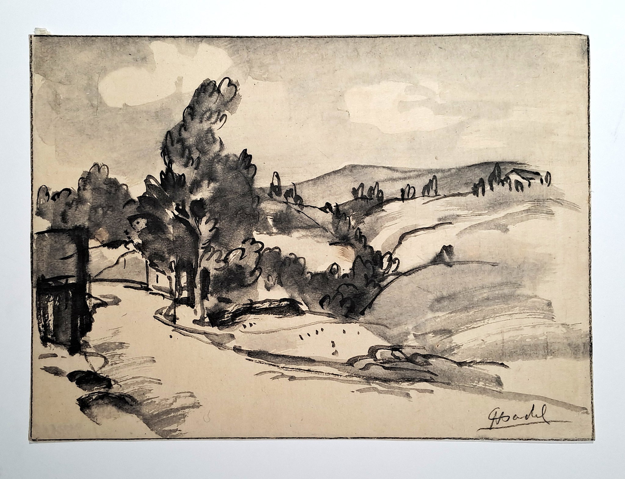 Jules CHADEL [Vue sur les collines]. Dessin original. 