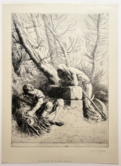 Alphonse LEGROS - La Mort et le bûcheron (4ème planche).  1881. Gravure originale signée. 