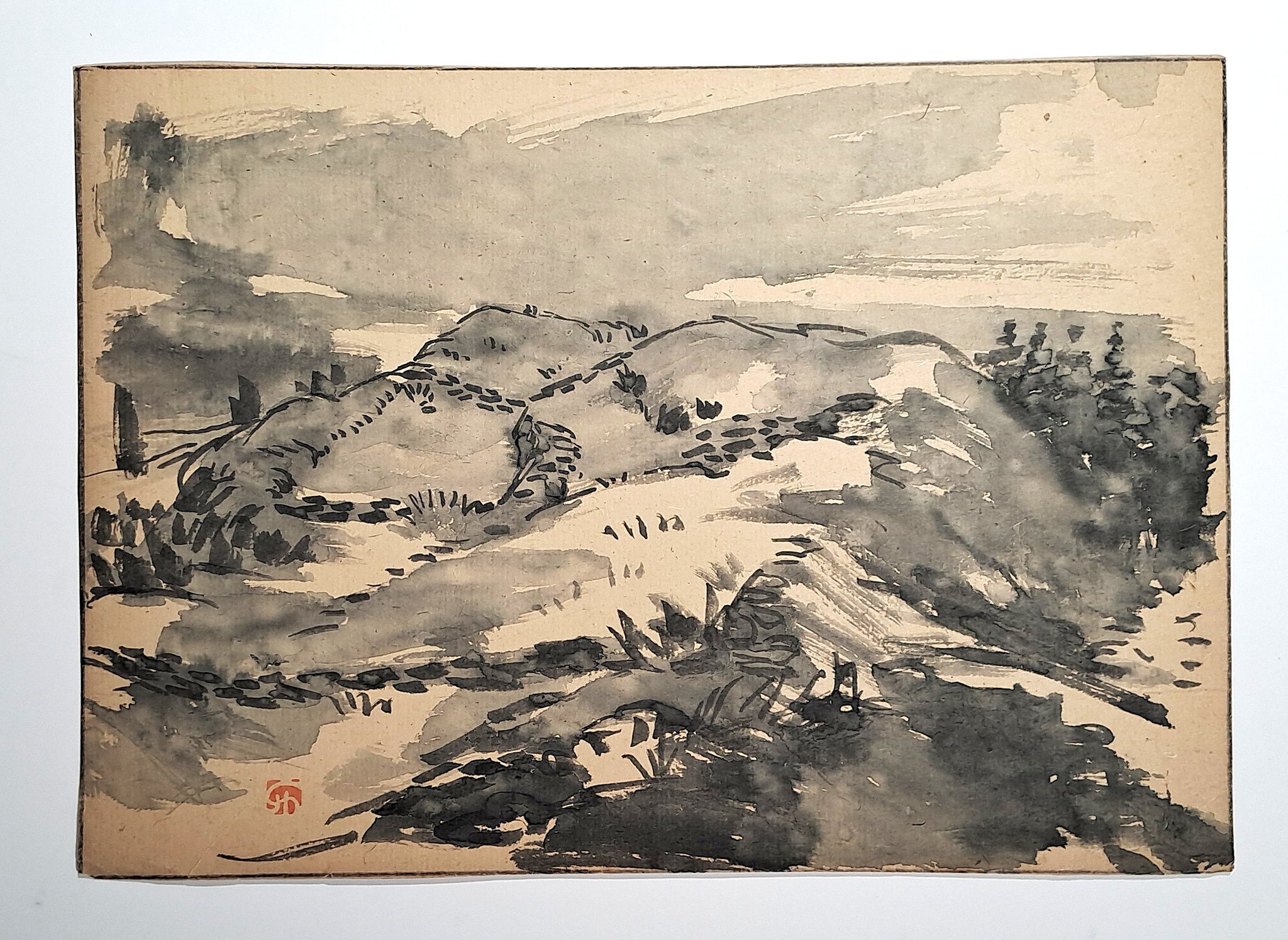 Jules CHADEL [Paysage avec collines]. Dessin original. 