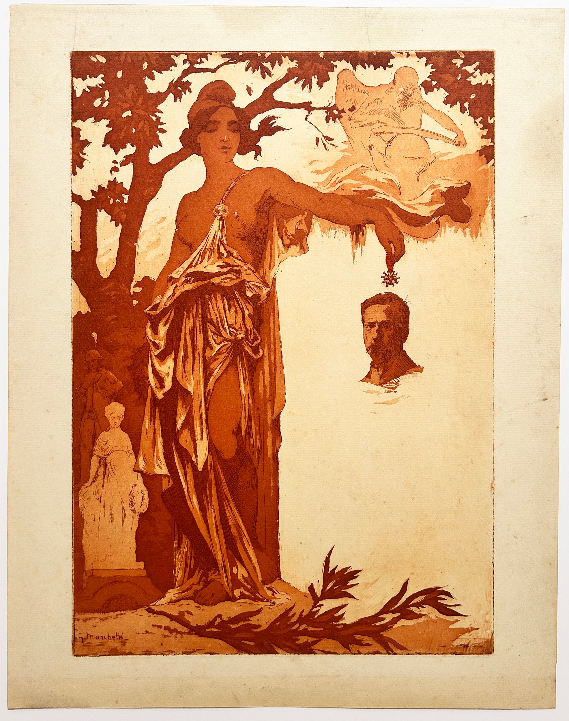 Gustave MARCHETTI - [Le Temps use la Terre]. Gravure à la sanguine. 