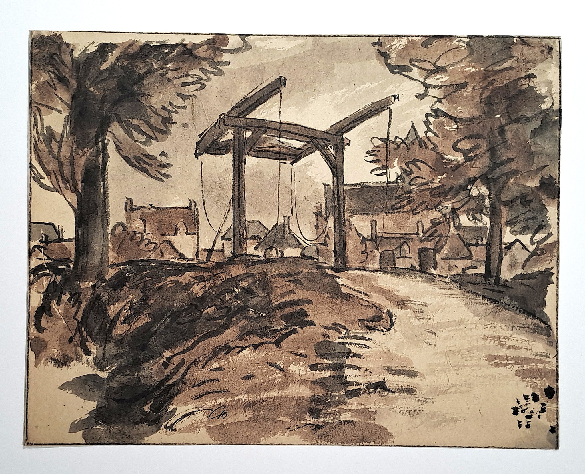 Jules CHADEL [Le pont du village]. Dessin original. 