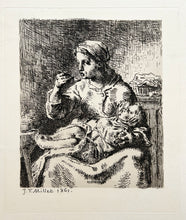 Charger l&#39;image dans la galerie, Jean-François MILLET - La bouillie. EAu-forte originale. 
