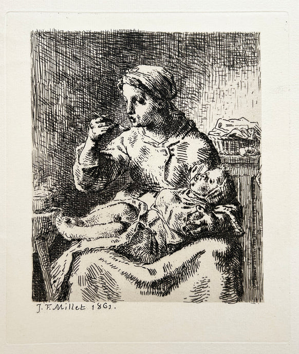 Jean-François MILLET - La bouillie. EAu-forte originale. 
