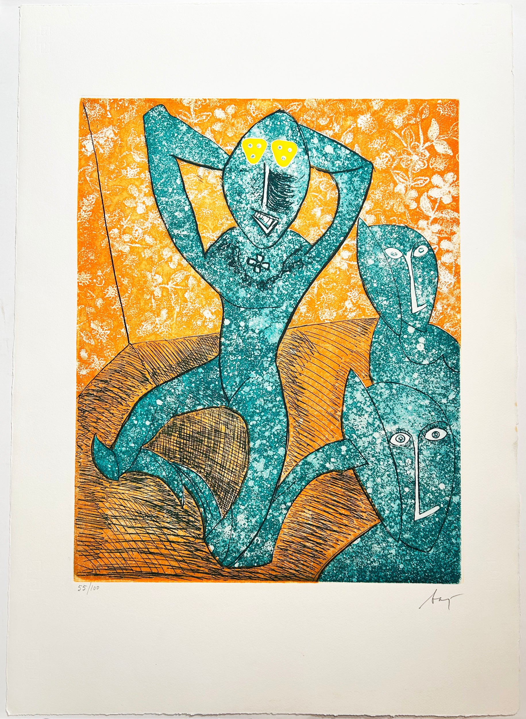 Enrico BAJ - Baj chez Picasso 11. 1969. Gravure originale en couleurs, signée.