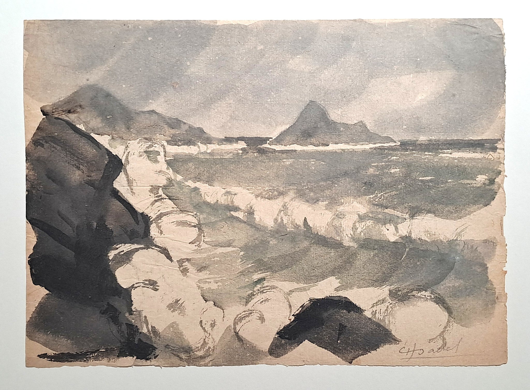 Jules CHADEL [Bord de mer]. Dessin original. 