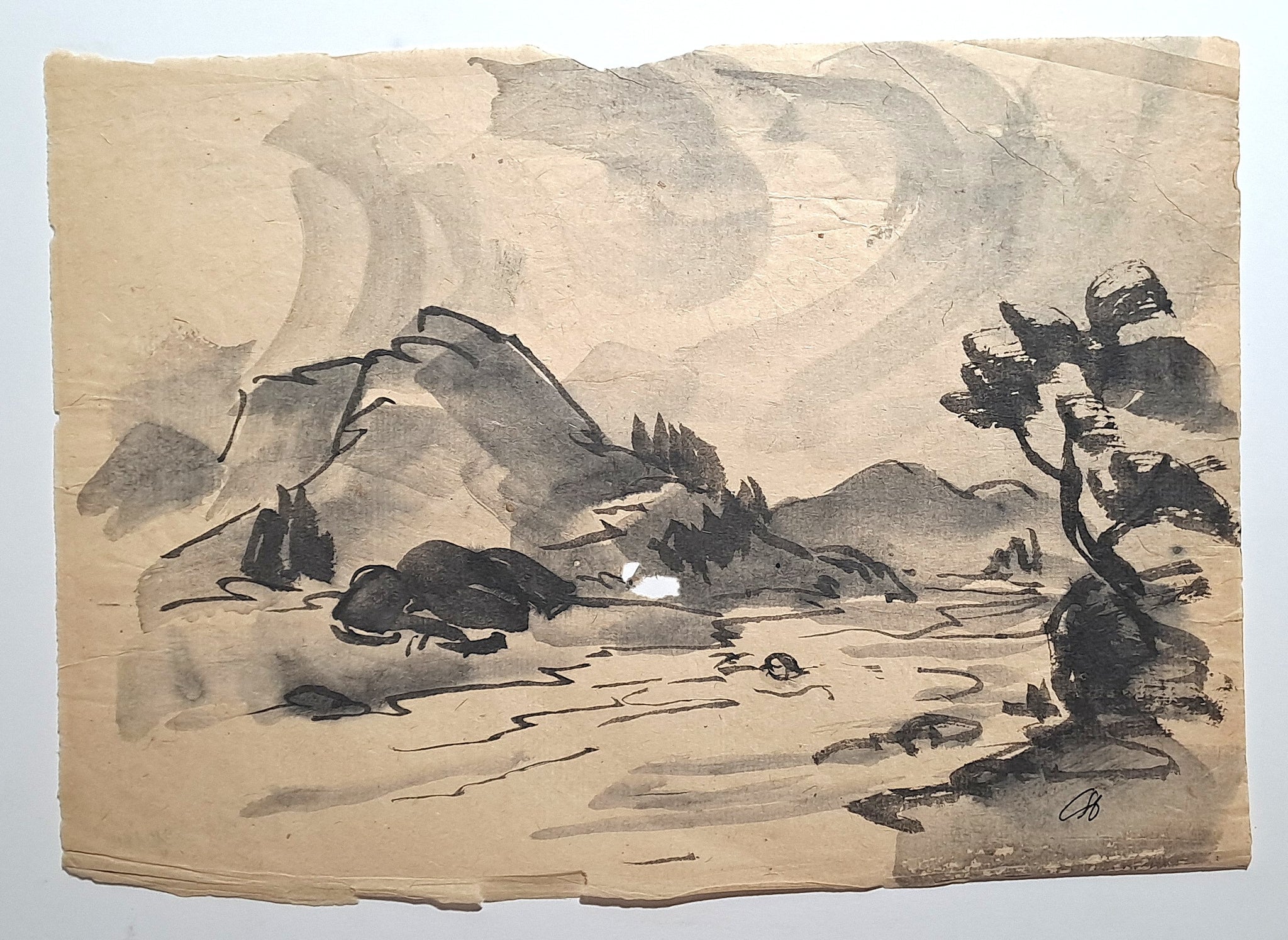 Jules CHADEL [Paysage avec rivière]. Dessin original. 