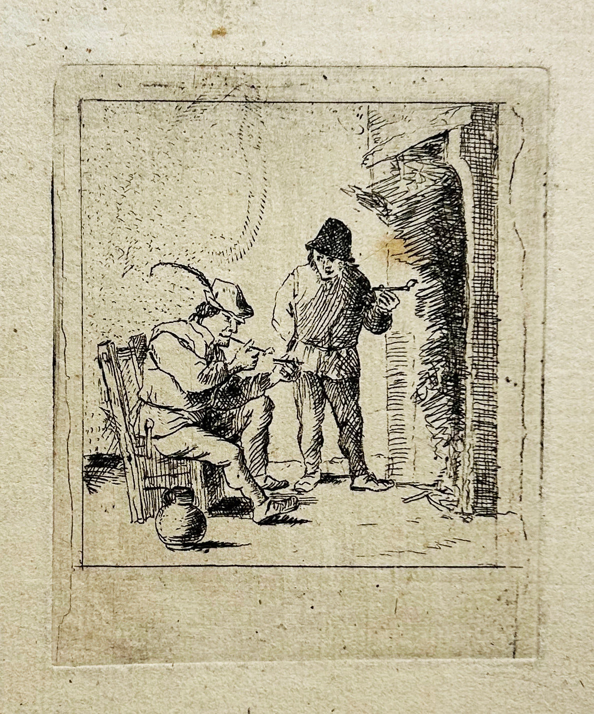 David TENIERS - Deux fumeurs au coin du feu. Eau-forte.