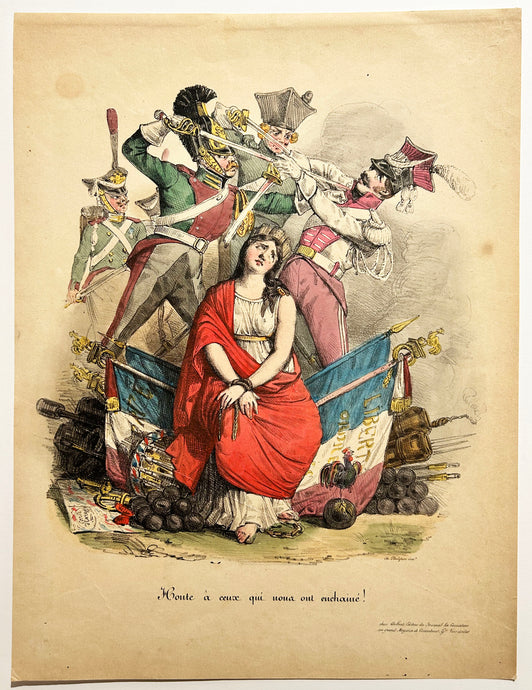 D'après Charles PHILIPON - Honte à ceux qui nous ont enchaîné! Lithographie en coloris ancien. 