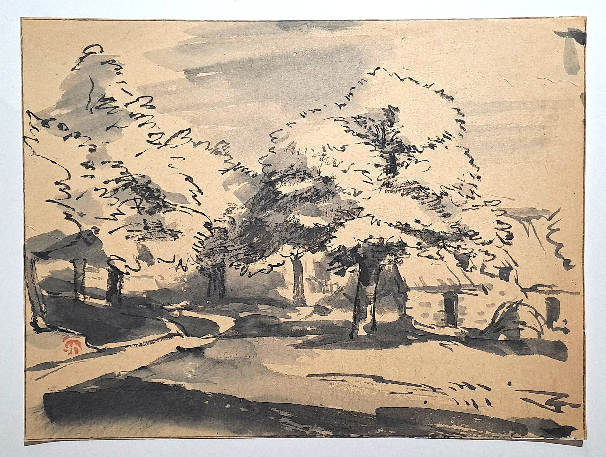 Jules CHADEL [Village au bord de la forêt]. Dessin original. 