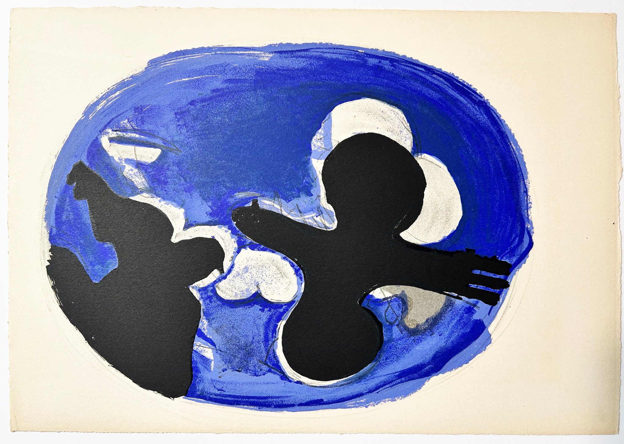 Georges BRAQUE - [Oiseaux sur fond bleu].  1955. Lithographie en couleurs. 