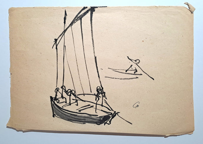 Jules CHADEL [Etude de bateau]. Dessin original. 