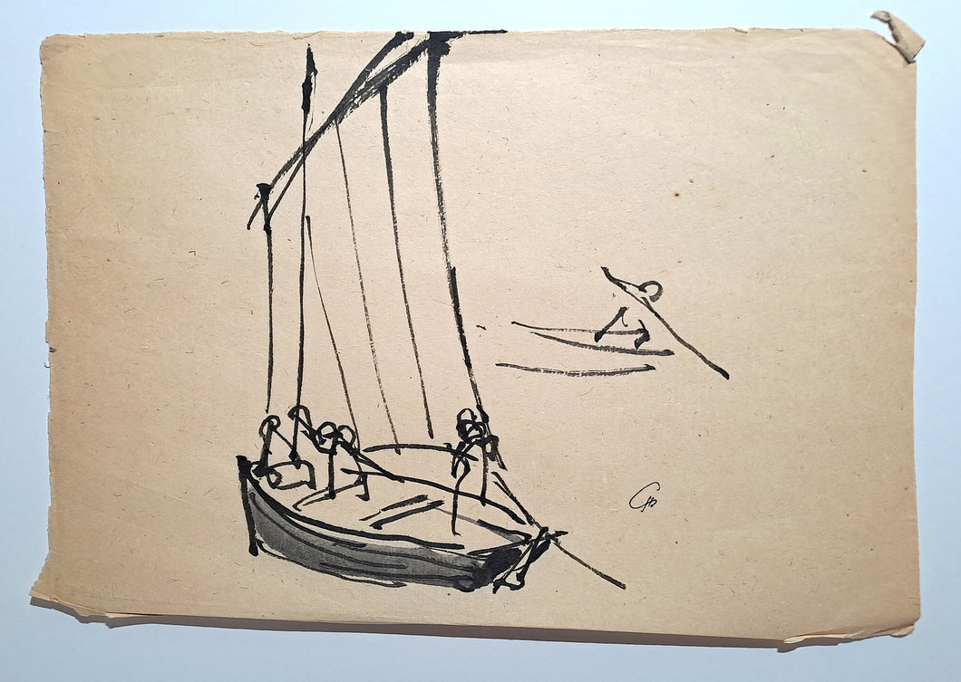 Jules CHADEL [Etude de bateau]. Dessin original. 