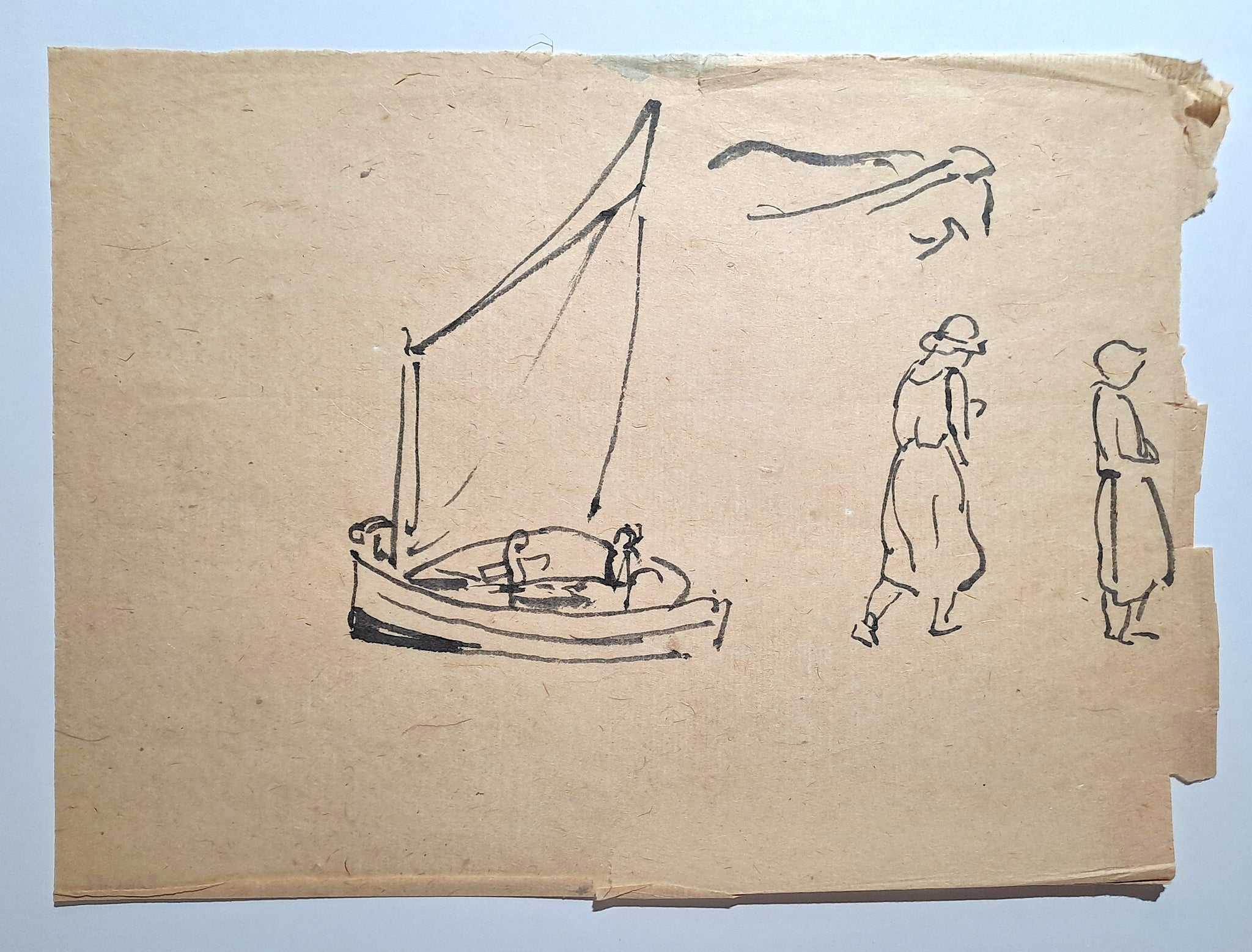 Jules CHADEL [Etudes de bateaux et de femme]. Dessin original. 