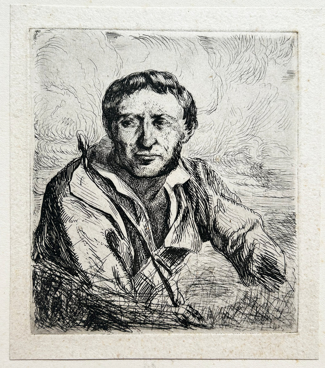 SAINT-MARCEL Charles Edme - Buste du garde-chasse. Gravure originale. 