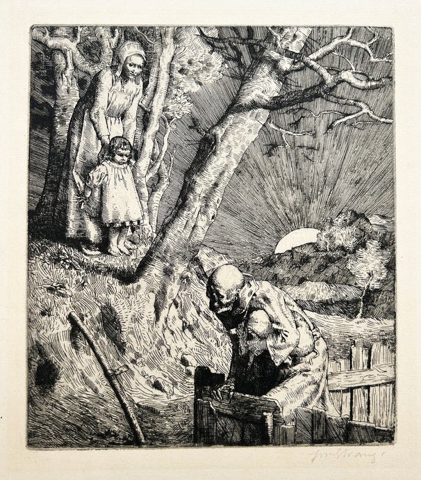 William STRANG La Mort et le laboureur.  1888. Eau-forte originale, signée. 