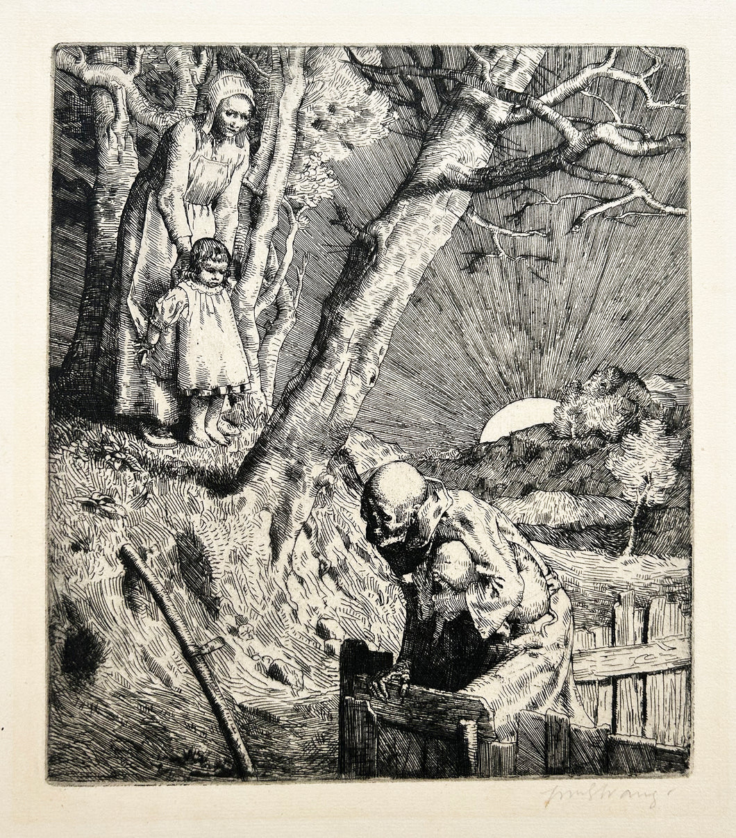 William STRANG La Mort et le laboureur.  1888. Eau-forte originale, signée. 