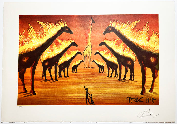 Salvador DALI - Les girafes en feu.  1975. Lithographie en couleurs, signée. 