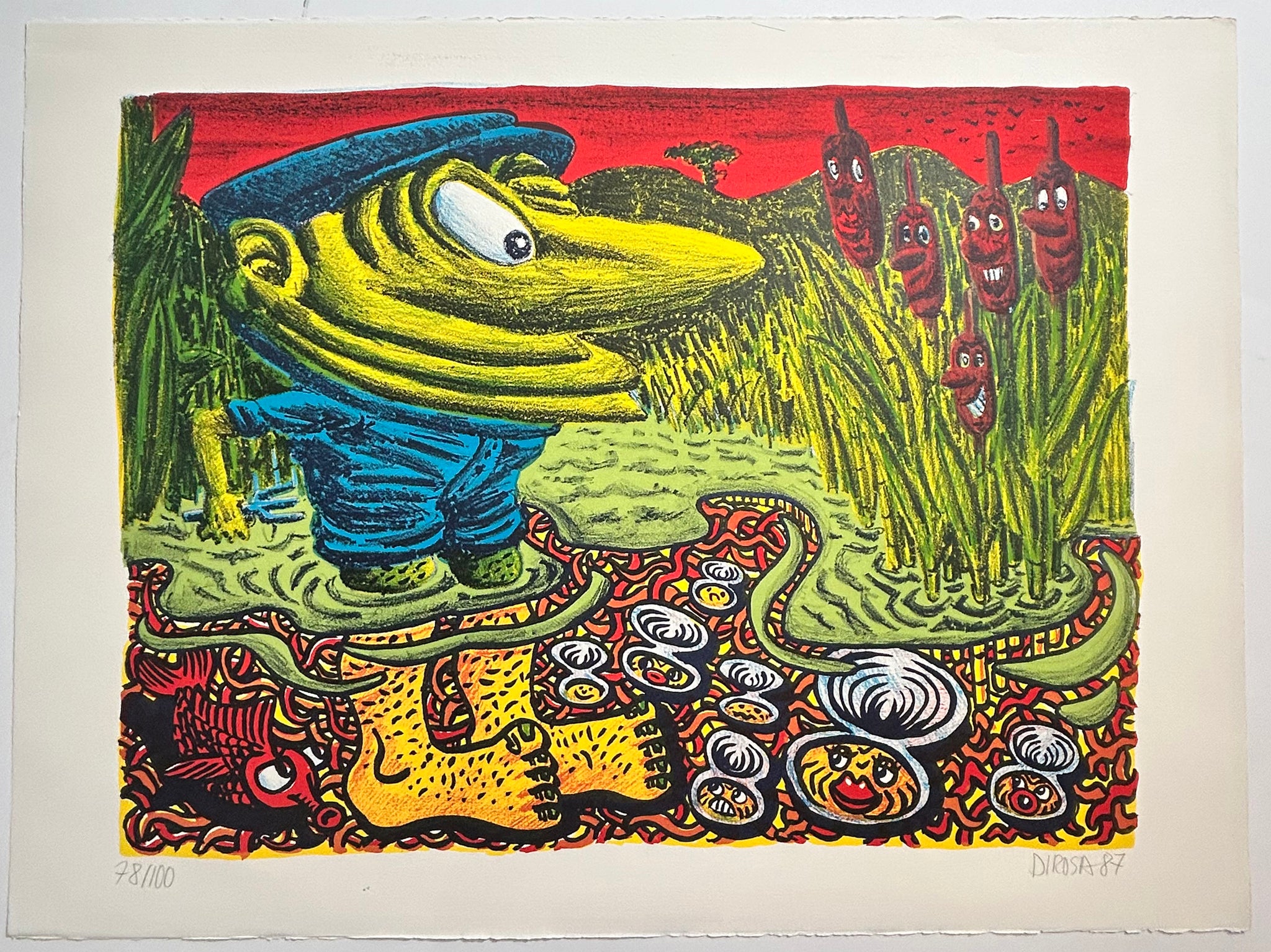 Hervé DI ROSA - [Bonhomme au grand nez].  1987. Lithographie en couleurs, signée. 