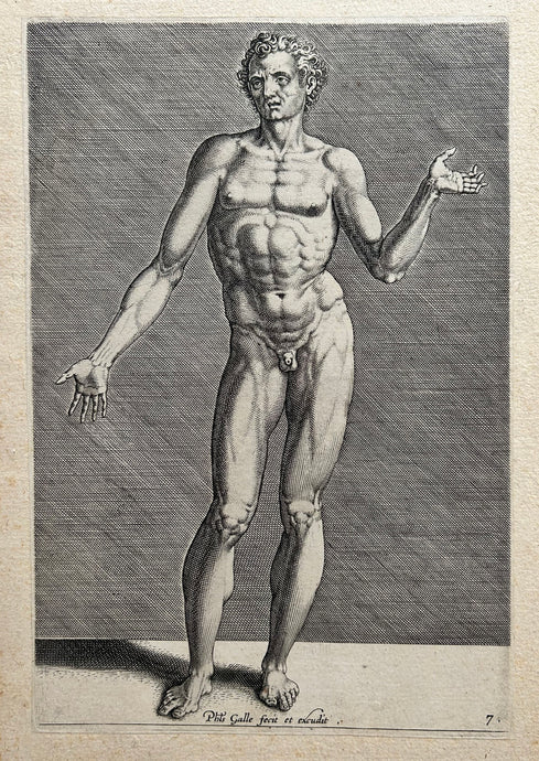 Philippe GALLE - Nu masculin de face.  1589. Burin. 