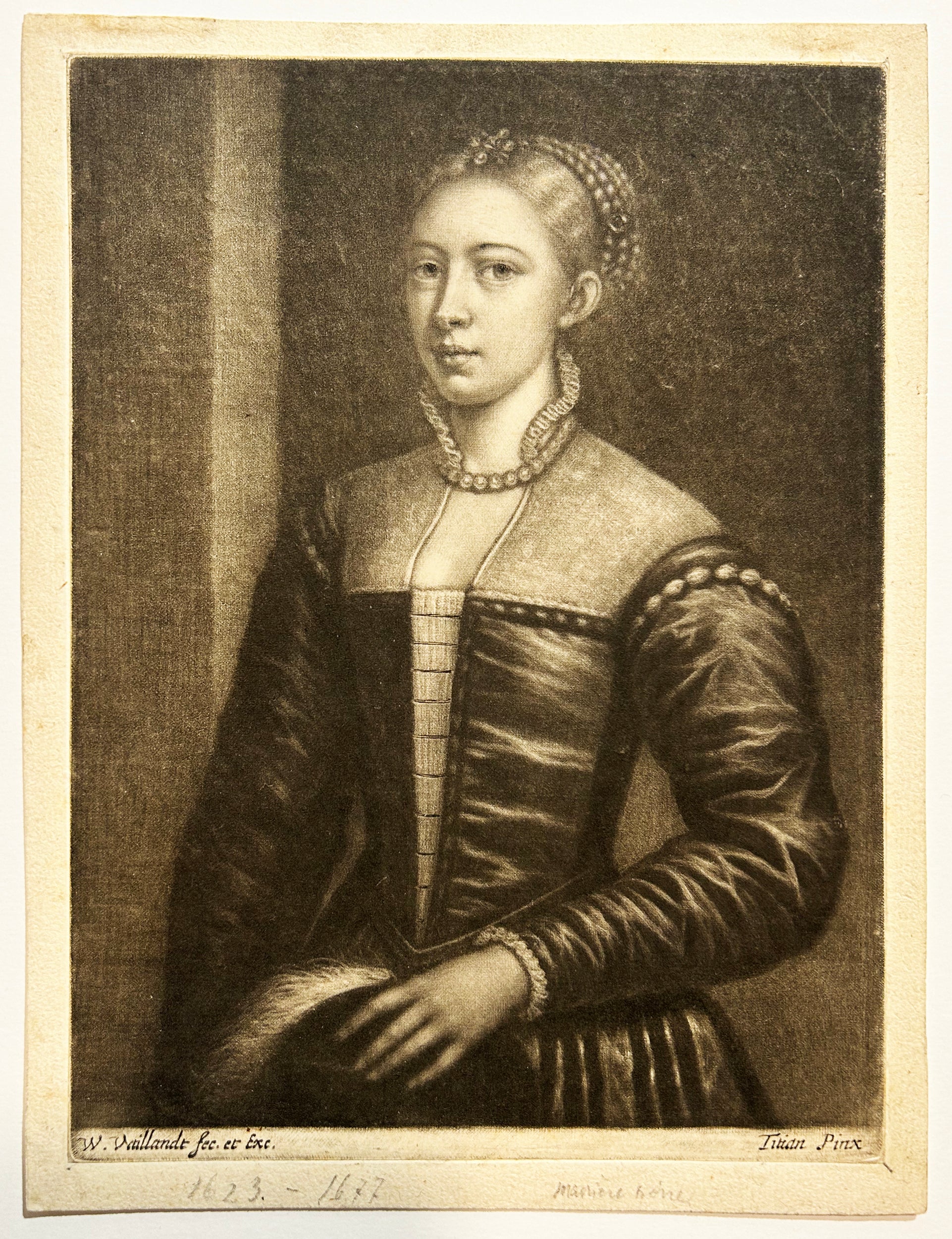 Wallerant VAILLANT - Portrait d'une femme vénitienne.  1660-1675 Manière noire d'après Le Titien.