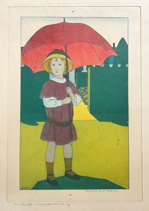 Bernard BOUTET DE MONVEL - La petite fille à l'ombrelle. c.1910. Gravure originale à l'eau-forte et à l'aquatinte, imprimée en couleurs au repérage. H320