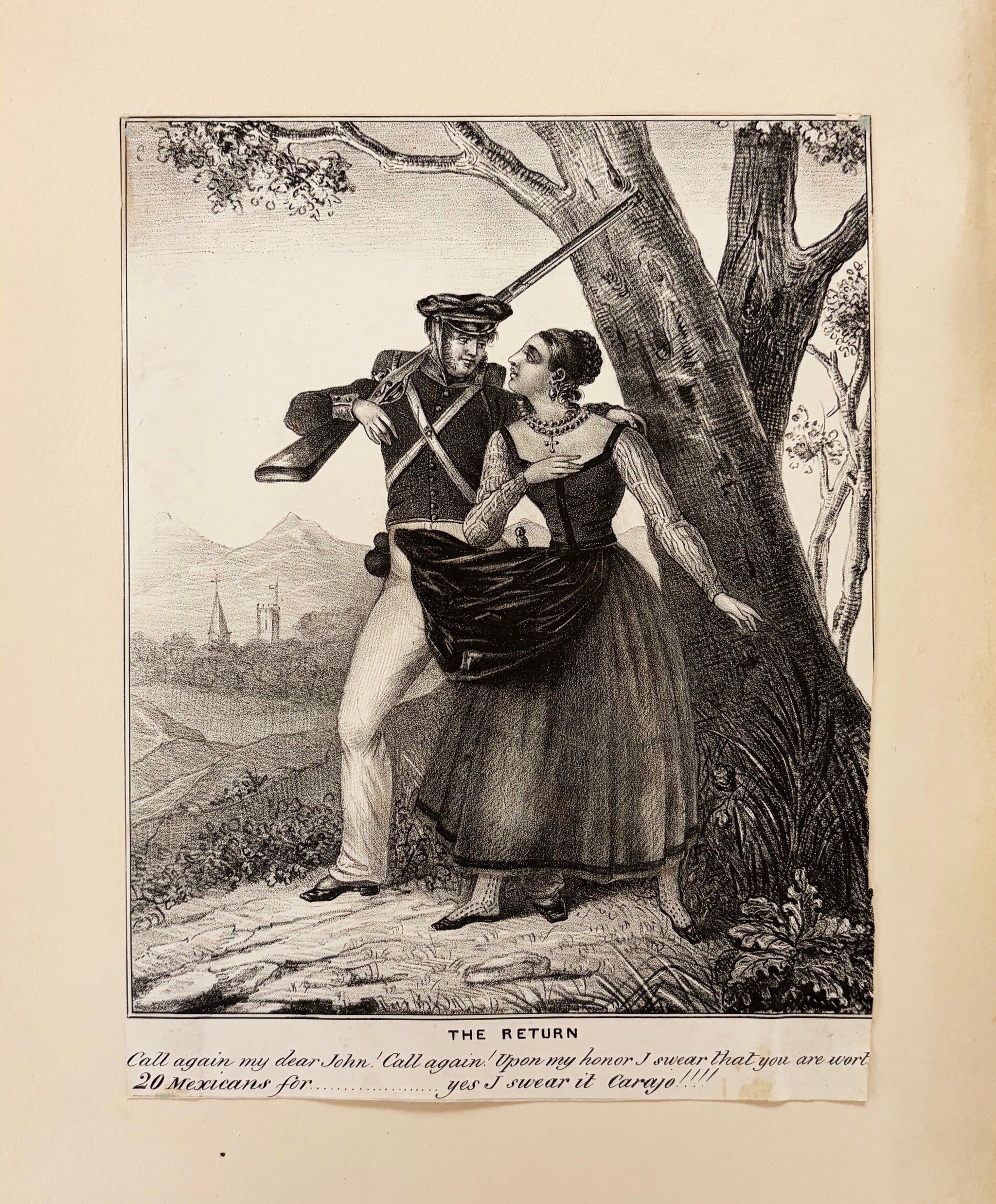 CURIOSA DU XIXEME - The return. Titre: The return. Call again my dear John! Call again! Upon my honor I swear that you are worth / 20 Mexicans for..... Yes I swear it carajo!!!! Lithographie érotique à système. 