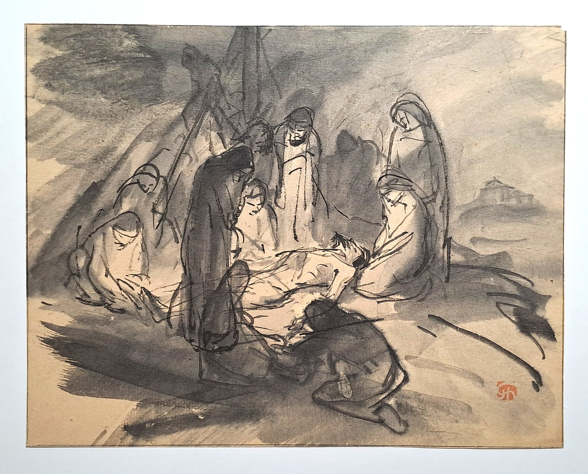 Jules CHADEL [Etude de Lamentation sur le Christ mort]. Dessin original. 