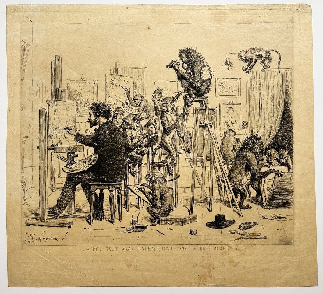 VAN MUYDEN Après tout vrai talent, une troupe de signes.  1892. Gravure originale. 